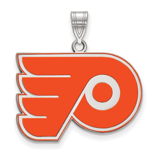 Sterling Silver Rhodium-plated NHL LogoArt Philadelphia Flyers Large Enameled Pendant