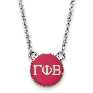 Sterling Silver Rhodium-plated LogoArt Gamma Phi Beta Sorority Greek Letters Small Color Enamel Pendant 18 inch Necklace SS029GPB-18
