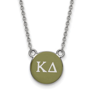 Sterling Silver Rhodium-plated LogoArt Kappa Delta Sorority Greek Letters Small Color Enamel Pendant 18 inch Necklace SS029KD-18