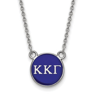 Sterling Silver Rhodium-plated LogoArt Kappa Kappa Gamma Sorority Greek Letters Small Color Enamel Pendant 18 inch Necklace SS029KKG-18