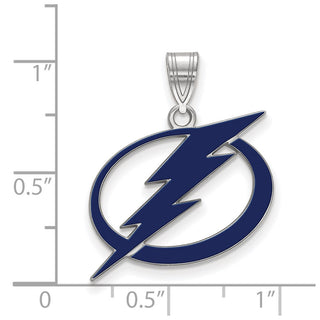 Sterling Silver Rhodium-plated NHL LogoArt Tampa Bay Lightning Large Enameled Pendant