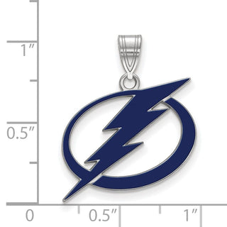 Sterling Silver Rhodium-plated NHL LogoArt Tampa Bay Lightning Large Enameled Pendant