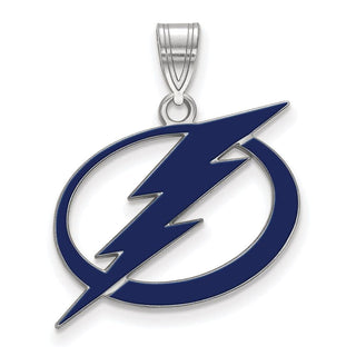Sterling Silver Rhodium-plated NHL LogoArt Tampa Bay Lightning Large Enameled Pendant