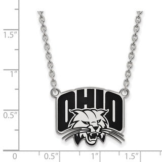 Sterling Silver Rhodium-plated LogoArt Ohio University Large Enameled Pendant 18 inch Necklace