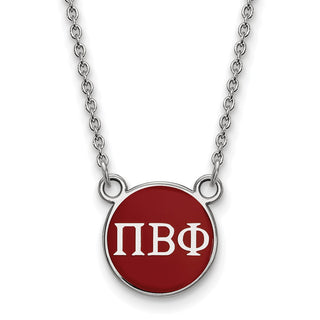 Sterling Silver Rhodium-plated LogoArt Pi Beta Phi Sorority Greek Letters Small Color Enamel Pendant 18 inch Necklace SS029PBP-18