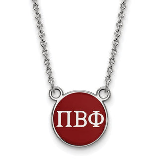Sterling Silver Rhodium-plated LogoArt Pi Beta Phi Sorority Greek Letters Small Color Enamel Pendant 18 inch Necklace SS029PBP-18