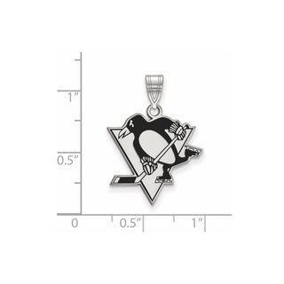 Sterling Silver Rhodium-plated NHL LogoArt Pittsburgh Penguins Large Enameled Pendant