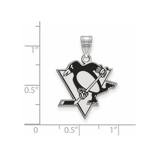 Sterling Silver Rhodium-plated NHL LogoArt Pittsburgh Penguins Large Enameled Pendant