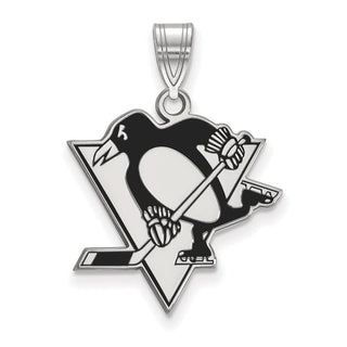 Sterling Silver Rhodium-plated NHL LogoArt Pittsburgh Penguins Large Enameled Pendant