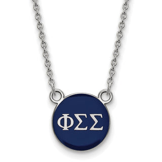 Sterling Silver Rhodium-plated LogoArt Phi Sigma Sigma Sorority Greek Letters Small Color Enamel Pendant 18 inch Necklace SS029PSS-18
