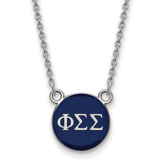 Sterling Silver Rhodium-plated LogoArt Phi Sigma Sigma Sorority Greek Letters Small Color Enamel Pendant 18 inch Necklace SS029PSS-18