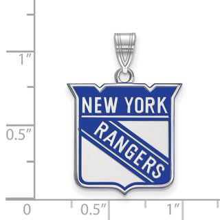 Sterling Silver Rhodium-plated NHL LogoArt New York Rangers Large Enameled Pendant