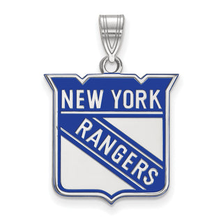 Sterling Silver Rhodium-plated NHL LogoArt New York Rangers Large Enameled Pendant