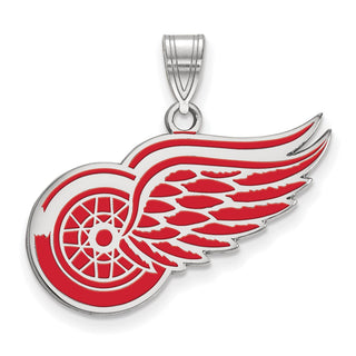 Sterling Silver Rhodium-plated NHL LogoArt Detroit Red Wings Large Enameled Pendant