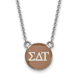 Sterling Silver Rhodium-plated LogoArt Sigma Delta Tau Sorority Greek Letters Small Color Enamel Pendant 18 inch Necklace SS029SDT-18