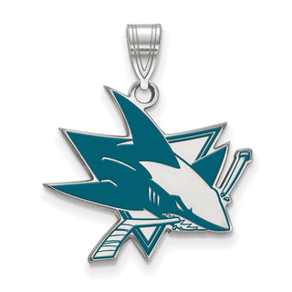 Sterling Silver Rhodium-plated NHL LogoArt San Jose Sharks Large Enameled Pendant