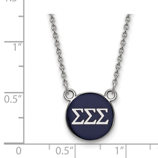Sterling Silver Rhodium-plated LogoArt Sigma Sigma Sigma Sorority Greek Letters Small Color Enamel Pendant 18 inch Necklace SS029SSS-18