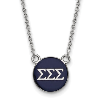Sterling Silver Rhodium-plated LogoArt Sigma Sigma Sigma Sorority Greek Letters Small Color Enamel Pendant 18 inch Necklace SS029SSS-18