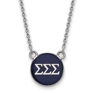 Sterling Silver Rhodium-plated LogoArt Sigma Sigma Sigma Sorority Greek Letters Small Color Enamel Pendant 18 inch Necklace SS029SSS-18
