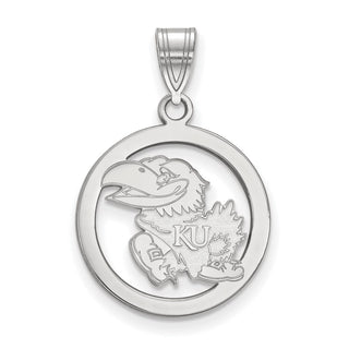 Sterling Silver Rhodium-plated LogoArt University of Kansas Jayhawk Small Circle Pendant