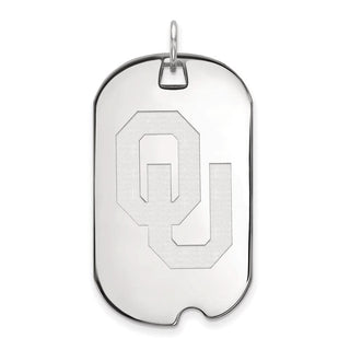 Sterling Silver Rhodium-plated LogoArt University of Oklahoma O-U Large Dog Tag Pendant