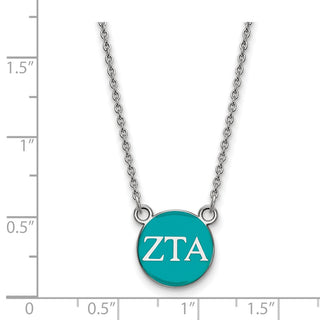 Sterling Silver Rhodium-plated LogoArt Zeta Tau Alpha Sorority Greek Letters Small Color Enamel Pendant 18 inch Necklace SS029ZTA-18