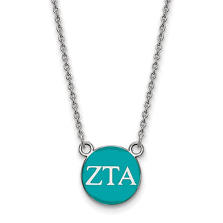 Sterling Silver Rhodium-plated LogoArt Zeta Tau Alpha Sorority Greek Letters Small Color Enamel Pendant 18 inch Necklace SS029ZTA-18