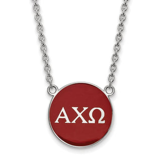 Sterling Silver Rhodium-plated LogoArt Alpha Chi Omega Sorority Greek Letters Large Color Enamel Pendant 18 inch Necklace SS030ACO-18