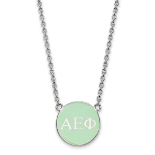 Sterling Silver Rhodium-plated LogoArt Alpha Epsilon Phi Sorority Greek Letters Small Color Enamel Pendant 18 inch Necklace SS030AEP-18