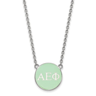 Sterling Silver Rhodium-plated LogoArt Alpha Epsilon Phi Sorority Greek Letters Small Color Enamel Pendant 18 inch Necklace SS030AEP-18