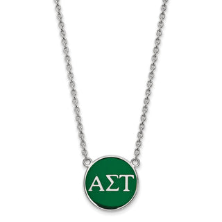 Sterling Silver Rhodium-plated LogoArt Alpha Sigma Tau Sorority Greek Letters Large Color Enamel Pendant 18 inch Necklace SS030ALS-18