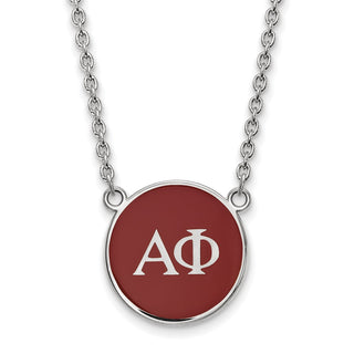 Sterling Silver Rhodium-plated LogoArt Alpha Phi Sorority Greek Letters Large Color Enamel Pendant 18 inch Necklace SS030APH-18