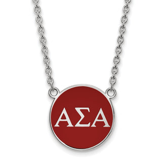 Sterling Silver Rhodium-plated LogoArt Alpha Sigma Alpha Sorority Greek Letters Large Color Enamel Pendant 18 inch Necklace SS030ASI-18