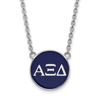 Sterling Silver Rhodium-plated LogoArt Alpha Xi Delta Sorority Greek Letters Large Color Enamel Pendant 18 inch Necklace SS030AXD-18