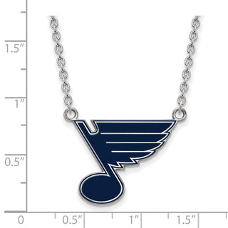 Sterling Silver Rhodium-plated NHL LogoArt St. Louis Blues Large Enameled Pendant 18 inch Necklace