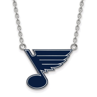 Sterling Silver Rhodium-plated NHL LogoArt St. Louis Blues Large Enameled Pendant 18 inch Necklace