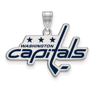 Sterling Silver Rhodium-plated NHL LogoArt Washington Capitals Large Enameled Pendant
