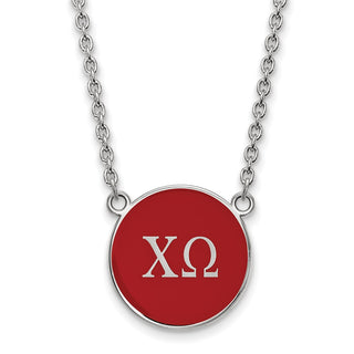 Sterling Silver Rhodium-plated LogoArt Chi Omega Sorority Greek Letters Large Color Enamel Pendant 18 inch Necklace SS030CHO-18