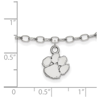Sterling Silver Rhodium-plated LogoArt Clemson University Tiger Paw 9 inch Anklet