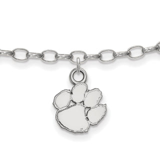 Sterling Silver Rhodium-plated LogoArt Clemson University Tiger Paw 9 inch Anklet