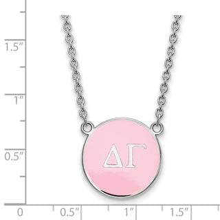 Sterling Silver Rhodium-plated LogoArt Delta Gamma Sorority Greek Letters Large Color Enamel Pendant 18 inch Necklace SS030DG-18