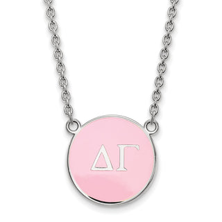 Sterling Silver Rhodium-plated LogoArt Delta Gamma Sorority Greek Letters Large Color Enamel Pendant 18 inch Necklace SS030DG-18
