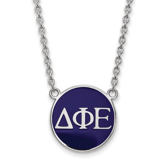 Sterling Silver Rhodium-plated LogoArt Delta Phi Epsilon Sorority Greek Letters Large Color Enamel Pendant 18 inch Necklace SS030DPH-18