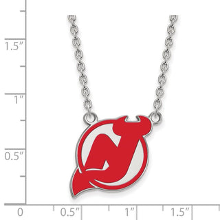 Sterling Silver Rhodium-plated NHL LogoArt New Jersey Devils Large Enameled Pendant 18 inch Necklace