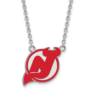 Sterling Silver Rhodium-plated NHL LogoArt New Jersey Devils Large Enameled Pendant 18 inch Necklace