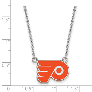 Sterling Silver Rhodium-plated NHL LogoArt Philadelphia Flyers Small Enameled Pendant 18 inch Necklace