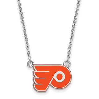 Sterling Silver Rhodium-plated NHL LogoArt Philadelphia Flyers Small Enameled Pendant 18 inch Necklace