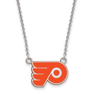 Sterling Silver Rhodium-plated NHL LogoArt Philadelphia Flyers Small Enameled Pendant 18 inch Necklace