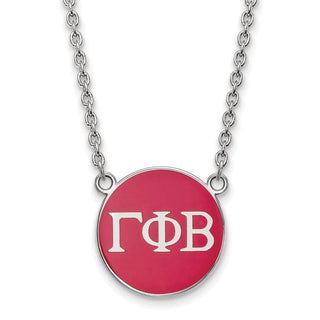 Sterling Silver Rhodium-plated LogoArt Gamma Phi Beta Sorority Greek Letters Large Color Enamel Pendant 18 inch Necklace SS030GPB-18