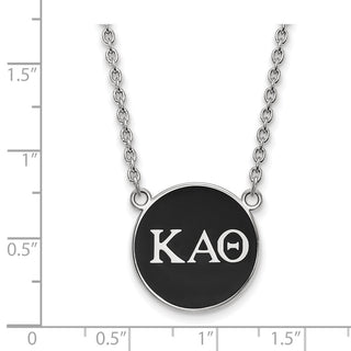 Sterling Silver Kappa Alpha Theta Sorority Pendant Necklace - Large Greek Letters Enamel, 18in Chain, Pendant Size 19 x 19mm, Rhodium-Plated
